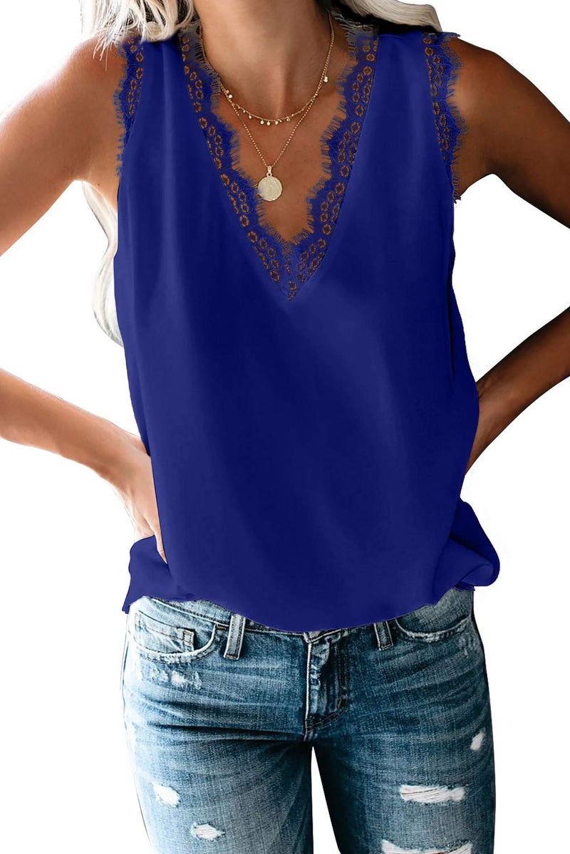 lime flare Women Sexy Summer Lace Trim Satin Cami Tank Tops Dressy Silk Lacy Camisole Shirt (Navy Eyelash Lace, S) - Image 1